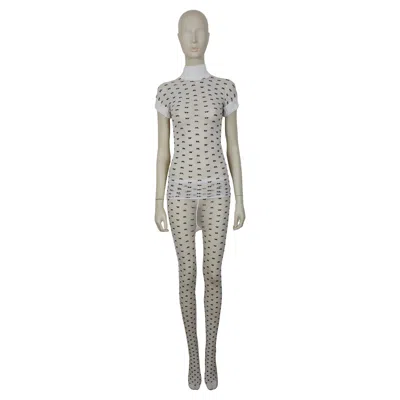 Pre-owned Courrèges Courreges Vintage Logo Top And Matching Tights White/black In Gray