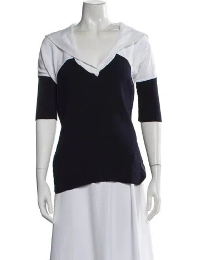 Pre-owned Courrèges Vintage V-neck Top In Blue/white