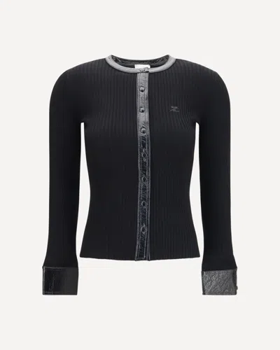 Courrèges Vinyl And Knit Cardigan In Black