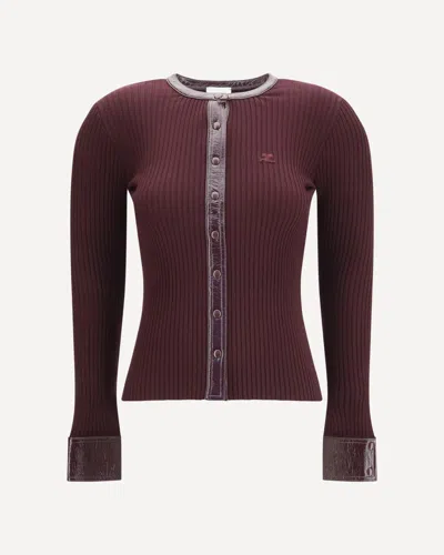 Courrèges Vinyl And Knit Cardigan In Burgundy