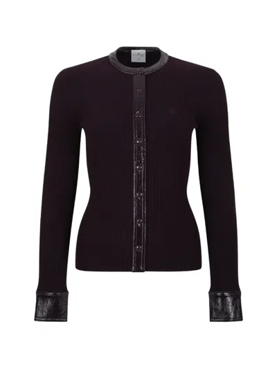 Courrèges Vinyl And Knit Cardigan In Brown