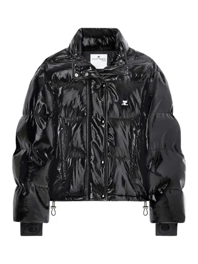 Courrèges Vinyl Bomber Jacket With Contrasting Embroidered Ac Logo In Black