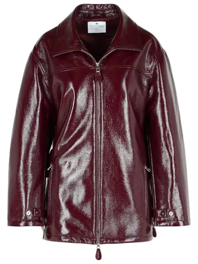 Courrèges 'vinyl' Burgundy Cotton Blend Jacket In Brown
