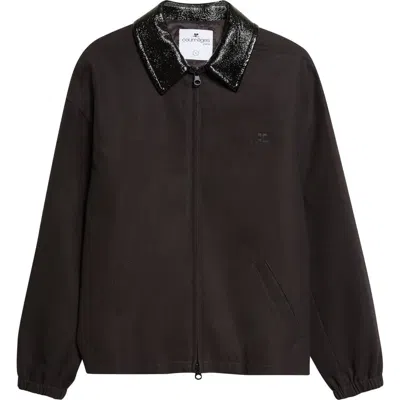 Courrèges Vinyl Collar Cotton Canvas Bomber Jacket In Brown