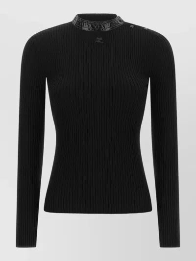 Courrèges Vinyl Collar Sweater High Neck Buttons In Black