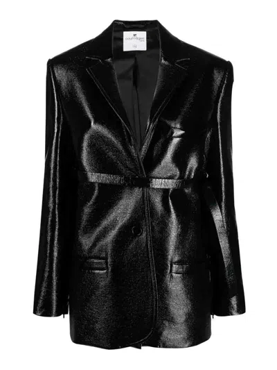 Courrèges Courreges Woman Blazer Black Size 4 Cotton, Polyurethane, Elastane