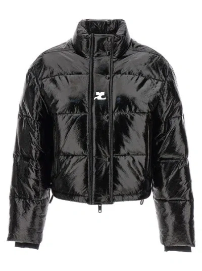 Courrèges Courregès Vinyl High Neck Puffer Jacket In Black