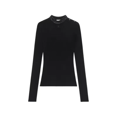 Courrèges Vinyl High Neck Sweater In Black
