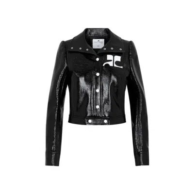 COURRÈGES COURRÈGES BLACK VINYL JACKET WITH LOGO