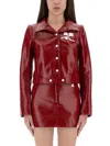 Courrèges Long-sleeved Logo Leather Jacket In Red