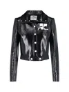 Courrèges Stretch Cotton Cropped Vinyl Jacket Reedition In Black