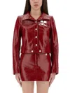 Courrèges Long-sleeved Logo Leather Jacket In Red