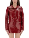 Courrèges Long-sleeved Logo Leather Jacket In Red