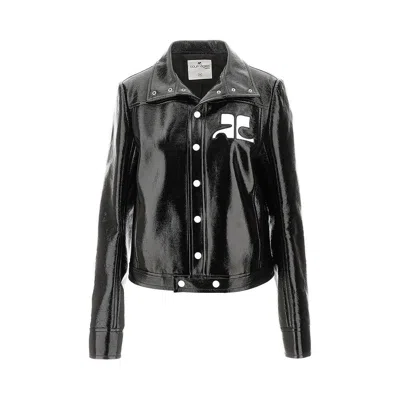 Courrèges Vinyl Jacket With Logo Inlay In Black