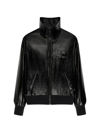 Courrèges Vinyl Logo-patch Jacket In Black