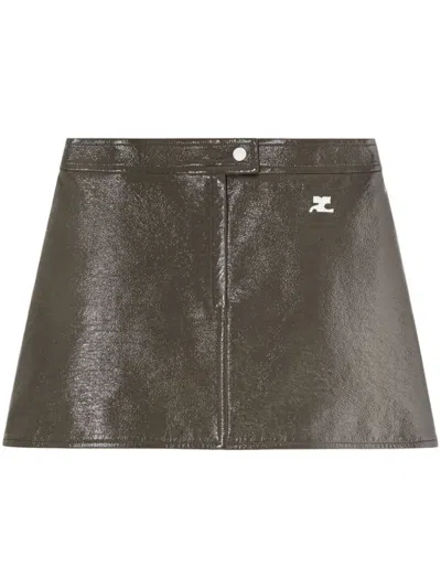 Courrèges Vinyl A-line Mini Skirt In Green