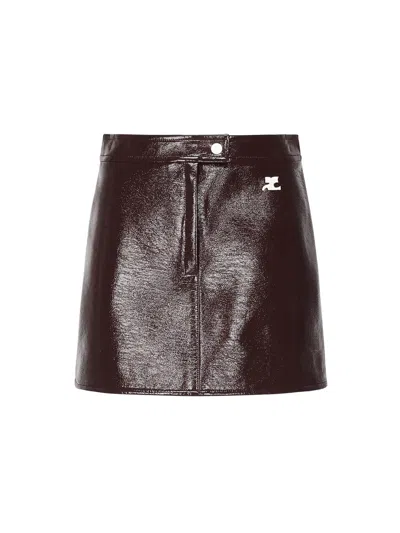 Courrèges Reedition Vinyl Mini Skirt In Burgundy
