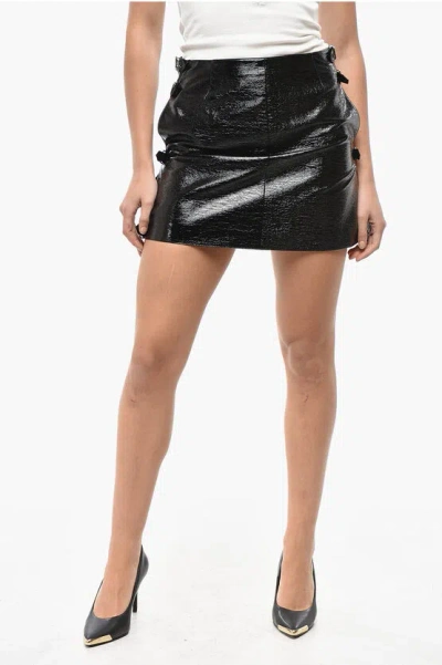 Courrèges Vinyl Miniskirt With Side Buckles In Black