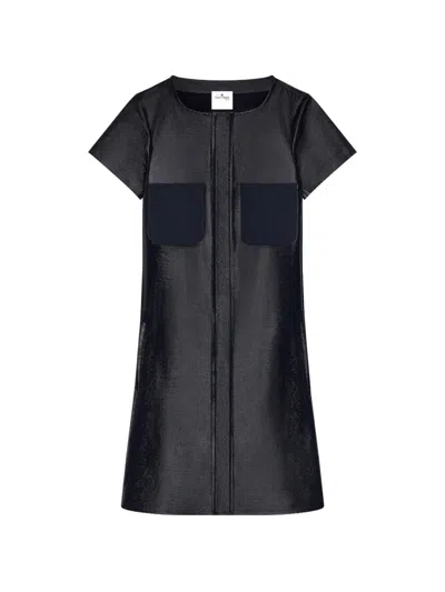 Courrèges Vinyl Patch-pocket Mini Dress In Black