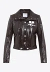 Courrèges Vinyl Blazer With Collared Neck And Long Sleeves In Brown