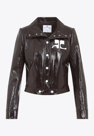 Courrèges Vinyl Re-edition Logo Jacket In Brown