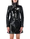Courrèges Reedition Cropped Coated Cotton-blend Jacket In Black