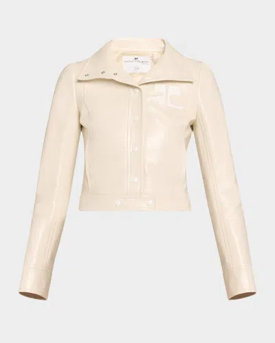 Courrèges Iconique Vinyl Bomber Jacket In 9100 Mastic Grey