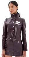 Courrèges Vinyl Blazer With Collared Neck And Long Sleeves In Burgundy