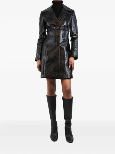 Pre-owned Courrèges Vinyl Single-breasted Coat In Black