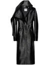 Courrèges Slim Cut Cotton Blend Coat With Patent Finish In Black