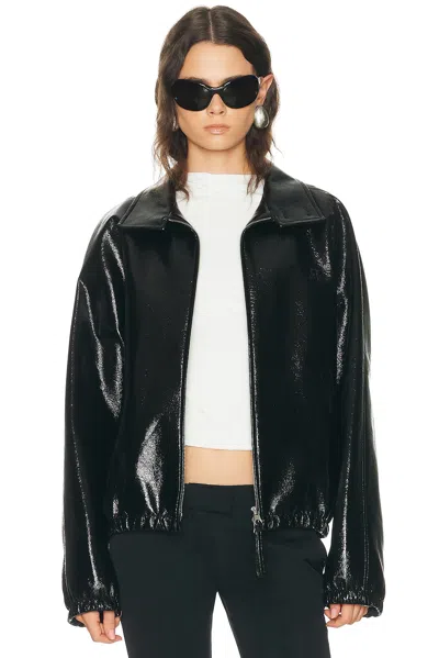 Courrèges Vinyl Zipped Bomber Jacket In Black