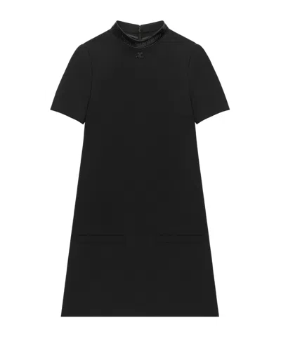 Courrèges Vinyl-collar A-line Mini Dress In Black