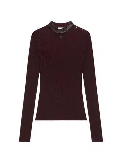 Courrèges Vinyl-collar Ribbed-knit Sweater In Purple