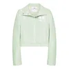 Courrèges Cropped Jacket With Glossy Patent Finish And Structured Collar In Green
