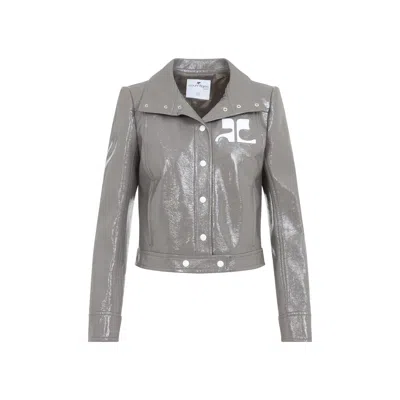 Courrèges Vinyl Collared Button-up Jacket In Gray