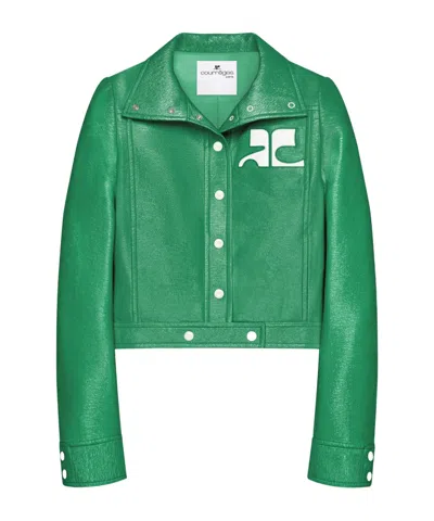 Courrèges Vinyl-effect Cropped Jacket In Green
