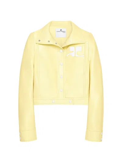 Courrèges Vinyl-effect Cropped Jacket In Yellow