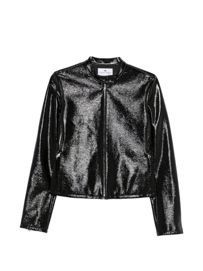 Courrèges Vinyl-effect High-neck Jacket In Black