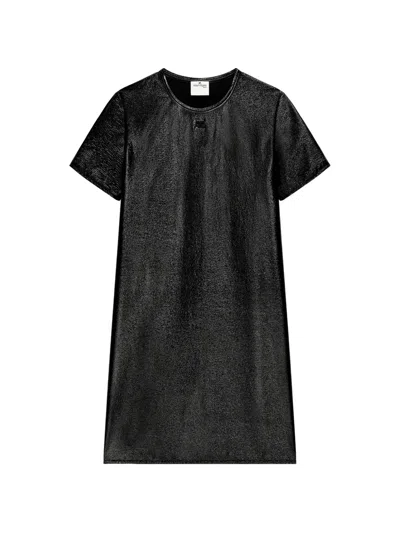 Courrèges Vinyl-effect Short-sleeve Mini Dress In Black