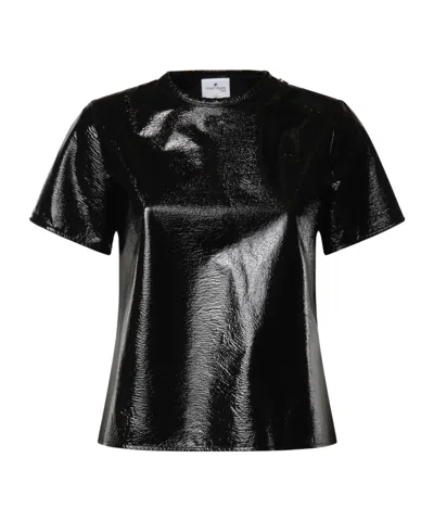 Courrèges Vinyl-effect Short-sleeved Top In Black
