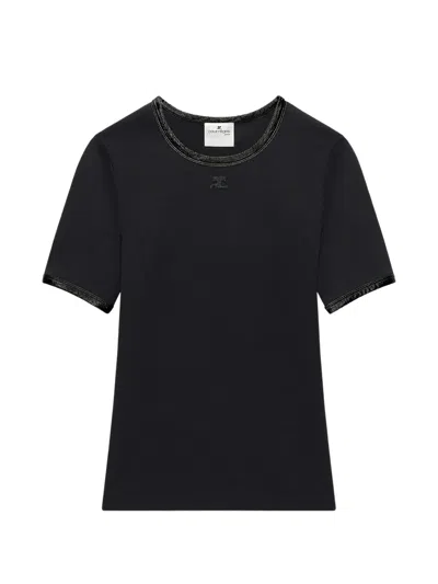 Courrèges Vinyl-trim Logo-patch T-shirt In Black