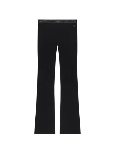 Courrèges Vinyl-trim Ribbed-knit Trousers In Black
