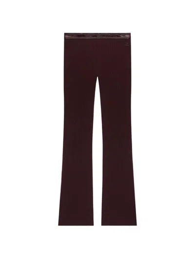 Courrèges Vinyl-trimmed Ribbed-knit Trousers In Burgundy
