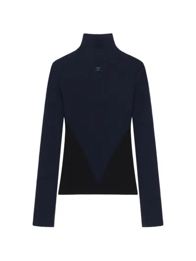 Courrèges V-line Turtleneck Sweater In Blue