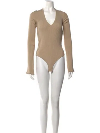 Pre-owned Courrèges V-neck Long Sleeve Bodysuit W/ Tags In Neutral