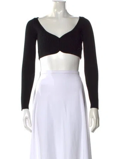 Pre-owned Courrèges V-neck Long Sleeve Crop Top In Black