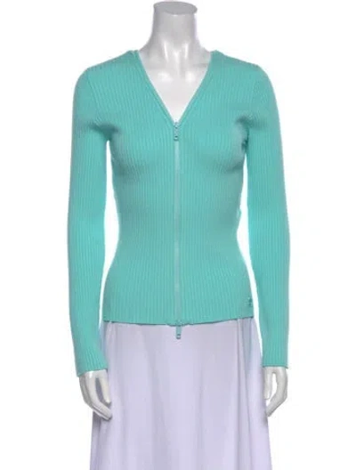 Pre-owned Courrèges V-neck Long Sleeve Top In Blue