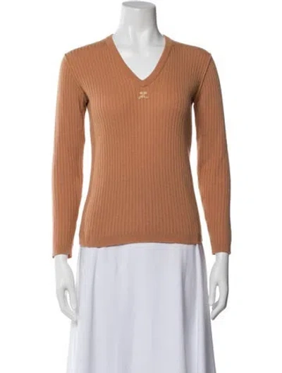 Pre-owned Courrèges V-neck Long Sleeve Top In Brown