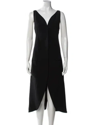 Pre-owned Courrèges V-neck Midi Length Dress In Black