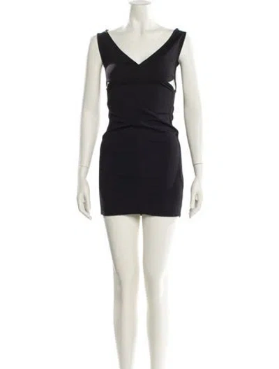 Pre-owned Courrèges V-neck Mini Dress In Black